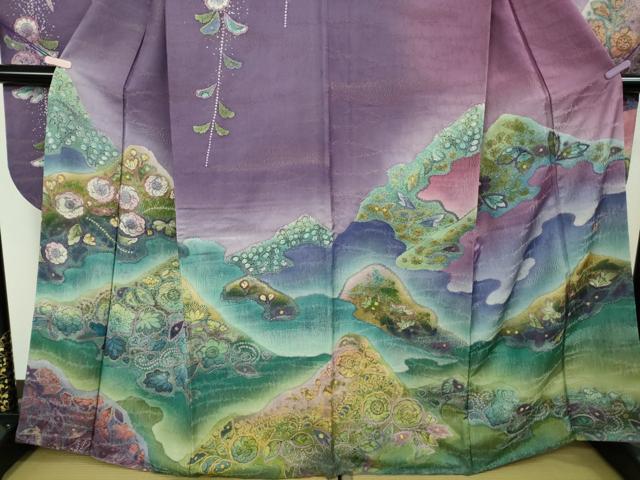 平和屋本店●極上　 吉乃一廉　幻の辻が花　振袖　暈し染め　銀通し地　逸品　DZAB7025kh6_3