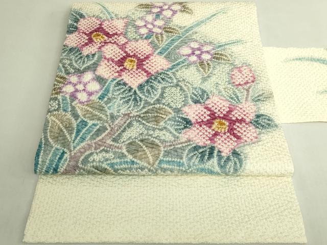 平和屋本店●極上　名門　藤娘きぬたや・総絞り　九寸名古屋帯　草花文　逸品　DZAB7102kh6
