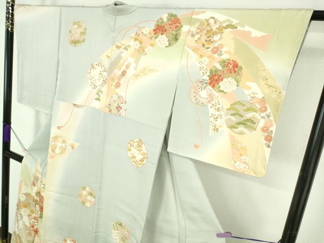 平和屋本店●極上　訪問着　駒刺繍　束ね熨斗　花丸文　濃い藍白色地　暈し染め　金彩　逸品　未使用　DZAB7161kh6_2