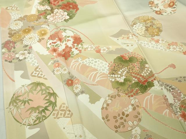 平和屋本店●極上　訪問着　駒刺繍　束ね熨斗　花丸文　濃い藍白色地　暈し染め　金彩　逸品　未使用　DZAB7161kh6_3