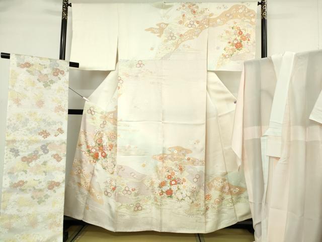 平和屋本店●極上　訪問着・長襦袢(無双仕立て)・袋帯セット　駒刺繍　雪輪吉祥花文　暈し染め　金彩　逸品　DZAB7169kh6