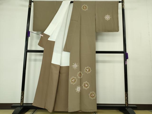 平和屋本店●極上　本加賀友禅作家　金丸修一　訪問着　花鳥丸文　媚茶色地　逸品　未使用　DZAB7176kh6_1
