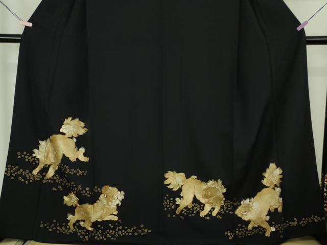 平和屋本店●極上　黒留袖　総手刺繍　唐獅子　金糸　逸品　DZAB7178kh6_3