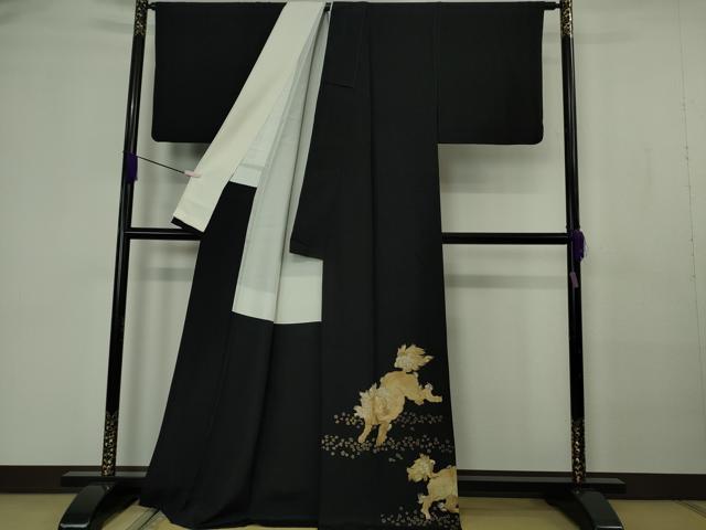 平和屋本店●極上　黒留袖　総手刺繍　唐獅子　金糸　逸品　DZAB7178kh6_1