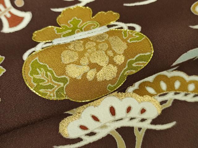平和屋本店●極上　銀座　志ま亀　訪問着　駒刺繍　宝尽くし　黒鳶色地　金彩　ロング丈　たとう紙付き　逸品　未使用　DZAB7195kh6_5