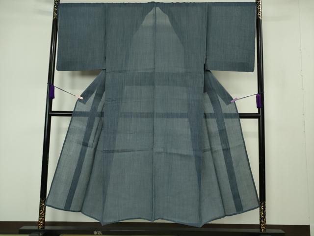 平和屋本店＊極上 夏物 男性 上布 縞 深縹色×白 京王百貨店扱い 逸品