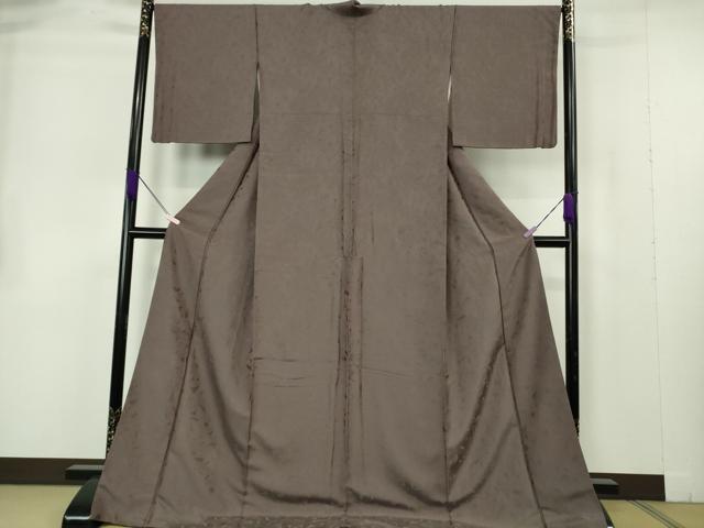平和屋本店●極上　創業200年・7代目永治屋清左衛門　お召　笹の葉地紋　色無地　紅消鼠色　ロング丈　逸品　DZAB7229kh6_1