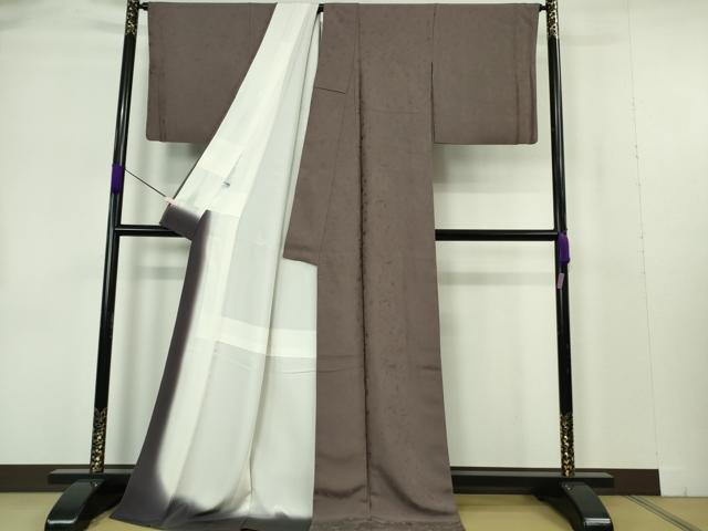 平和屋本店●極上　創業200年・7代目永治屋清左衛門　お召　笹の葉地紋　色無地　紅消鼠色　ロング丈　逸品　DZAB7229kh6_2
