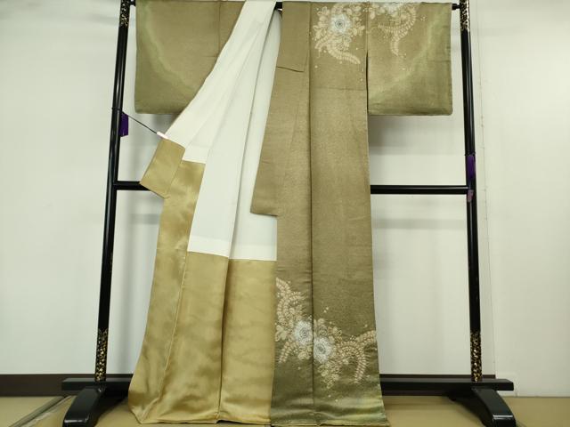 長閑やかさ屋中央局●最御膳上等 初代 久保田一竹 幻の辻が花 短い訪問着 彩皇 辻が花4個 暈し染め 金通し地 ロング丈 共箱・たとう紙付き添い人 珠玉 DZAB7422kh6