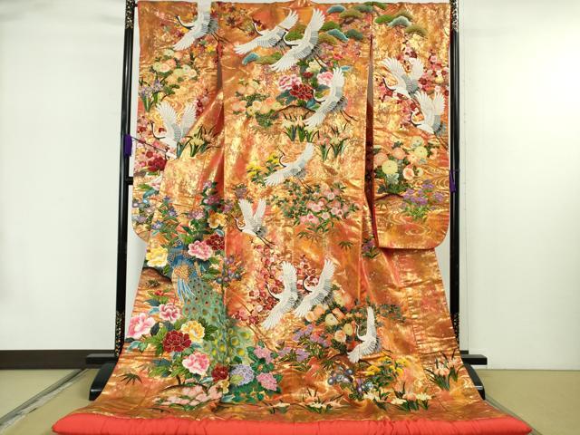 平和屋本店●極上　中国三大刺繍　相良刺繍　色打掛　和装　婚礼　結婚式　花嫁　神社挙式　孔雀飛鶴吉祥花文　金糸　逸品　DZAB7448kh6