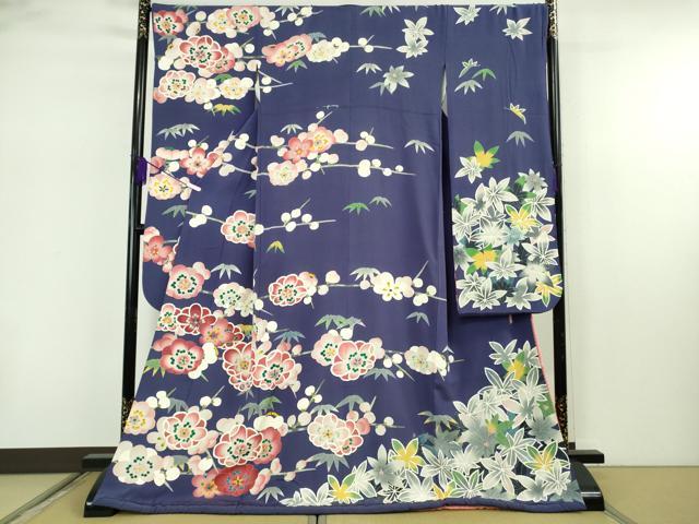 平和屋本店●希少 お引きずり・お引き摺り・引き振袖 和装 結婚式 舞妓 芸妓 芸者 衣装 友禅 作家物　吉祥花文　紺藍色　逸品　DZAB7450kh6 104,000円