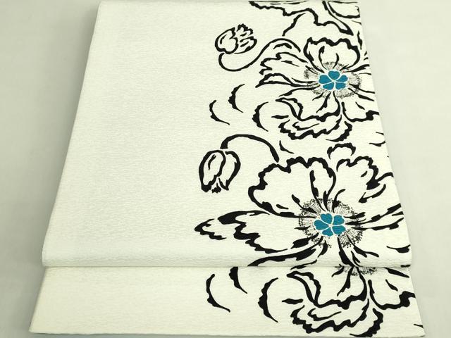 平和屋着物●極上　東京友禅　菅有鬼一　六通柄袋帯　草花文　白地　逸品　DZAB7546kh6 30,420円