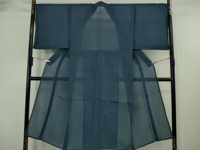 平和屋着物＊極上　夏物　男性　本場小千谷ちぢみ　キングサイズ　麻　縞　留紺色×薄縹色　三越扱い　逸品　DZAB9089kh6
