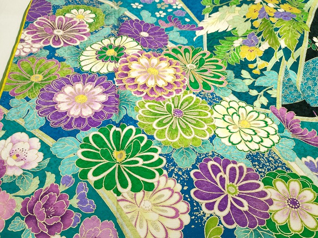 平和屋本店■極上　ブライダルファッションデザイナー・桂由美　振袖　駒刺繍　草花文　暈し染め　金彩　正絹　KAAA1584kk4 平和屋本店□極上 ブライダルファッションデザイナー・桂由美 振袖 駒