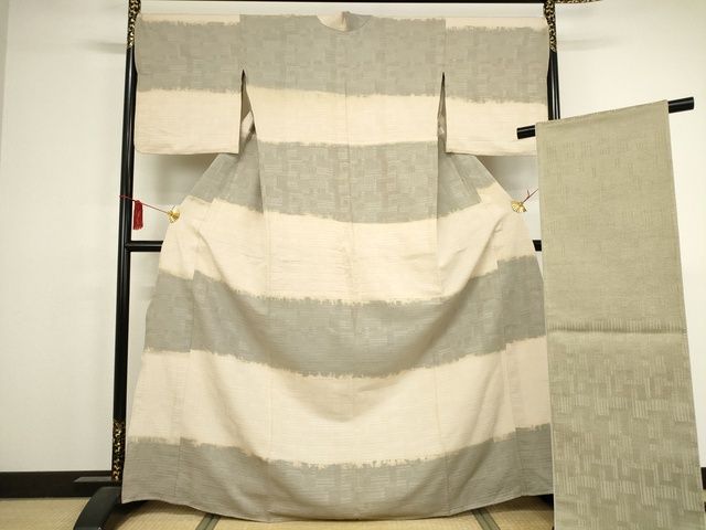 平和屋本店■極上　ひなや工房　くむ・あむ・おる　伊豆蔵明彦　組織　訪問着・袋帯セット　単衣　横段文　正絹　逸品 KAAA1703kk4