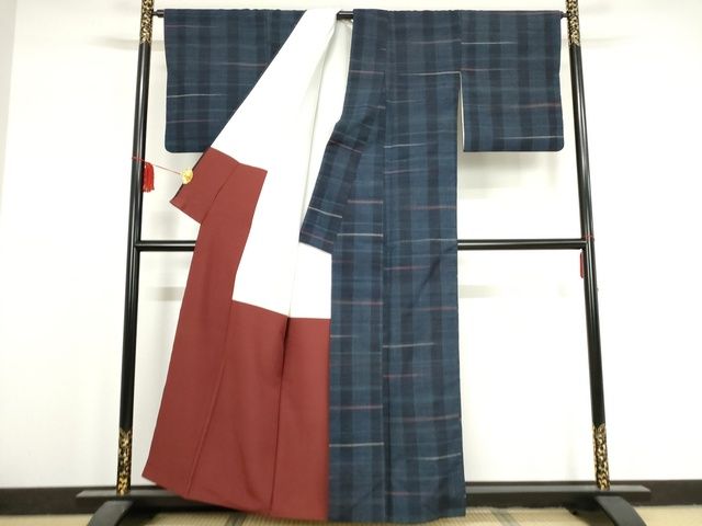 平和屋本店■極上　郡上紬　草木染　霞文　正絹　逸品　KAAA1761kk5_1