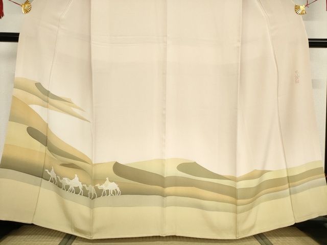 平和屋本店■極上　本加賀友禅作家　石田巳代治　訪問着　シルクロード　ラクダ　砂漠　証紙付き　灰梅色地　逸品　KAAA1786kk5 平和屋本店□極上 本加賀友禅作家 石田巳代治 訪問着 シルクロード ラクダ