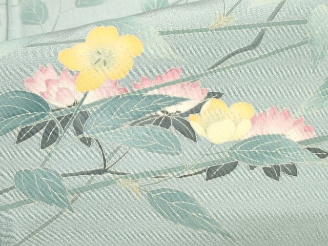 平和屋本店□極上 加賀友禅の巨匠 初代 由水十久 訪問着 枝花文 薄雲鼠