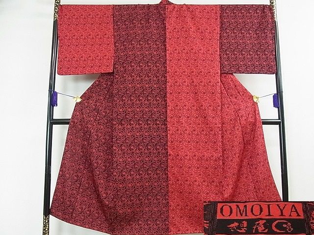 平和屋本店■希少　男性　京都西陣・想屋謹製　お召　単衣　片身替わり　薔薇　バラ　反端付き　逸品　3kh1412