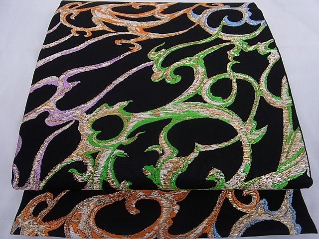 平和屋本店■極上　龍村平蔵製　本袋帯　慶州龍鳳錦　黒地　金銀糸　逸品　kh448