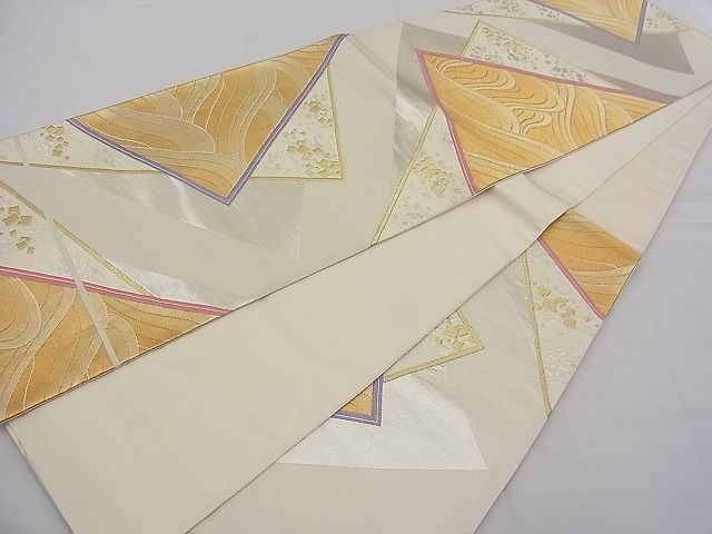 平和屋着物□六通柄袋帯 唐織 色紙重ね立波文 金銀糸 逸品 n-fw3388の