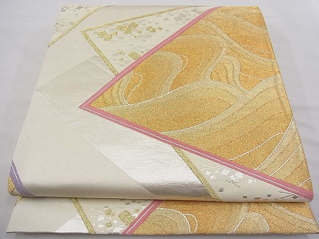 平和屋着物□六通柄袋帯 唐織 色紙重ね立波文 金銀糸 逸品 n-fw3388の