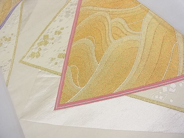 平和屋着物□六通柄袋帯 唐織 色紙重ね立波文 金銀糸 逸品 n-fw3388の