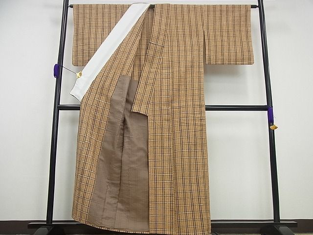 平和屋本店□極上 国指定無形文化財 丹波布 単衣 格子柄 逸品3s1980