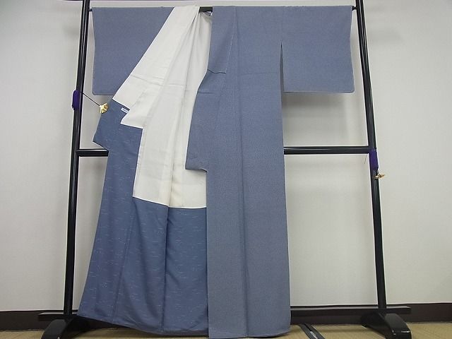 平和屋本店■極上　人間国宝　染：小宮康孝　型：青塚実　江戸小紋　花鳥風月　紅掛空色地　反端・半衿付き　3s3172 平和屋本店□極上 人間国宝 染：小宮康孝 型：青塚実 江戸小紋 花鳥