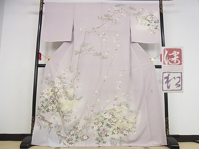 上質正絹×友禅の気品　未使用・美品　白藤色の訪問着フルセット　裄丈長め　裄69 霜月の徹底在庫処分！” 【鷹ヶ峰 しょうざん】 特選本手加工友禅生紬