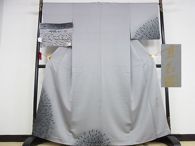 平和屋本店■希少 現代きもの作家 斉藤三才の次男 斉藤仁 お召 訪問着 舞花文 反端 上代48万 着丈163.5cm 裄丈66.5cm 4kk0335