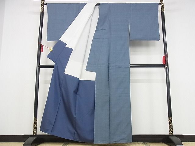 平和屋本店□極上 本場結城紬 重要無形文化財 奥順 色無地 鉄御納戸