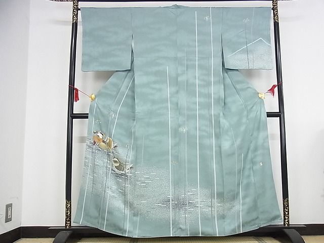 平和屋本店■極上 人間国宝・羽田登喜男 訪問着 鴛鴦 たたき染め 金銀彩 さが美扱い 着丈157.5cm 裄丈66cm 正絹 逸品 4kk0028