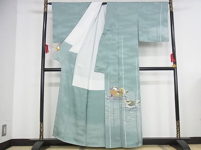 平和屋本店■極上 人間国宝・羽田登喜男 訪問着 鴛鴦 たたき染め 金銀彩 さが美扱い 着丈157.5cm 裄丈66cm 正絹 逸品 4kk0028 平和屋本店□極上 人間国宝・羽田登喜男 訪問着 鴛鴦 たたき染め 金銀彩