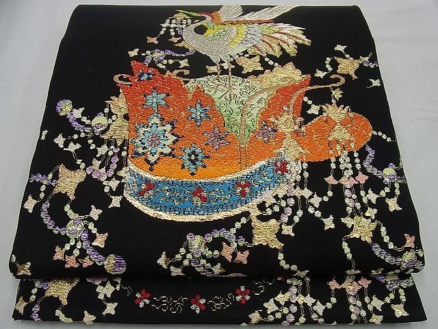 平和屋本店■最高級　龍村平蔵製　本袋帯　千代乃冠錦　黒地　金糸　逸品3s1374