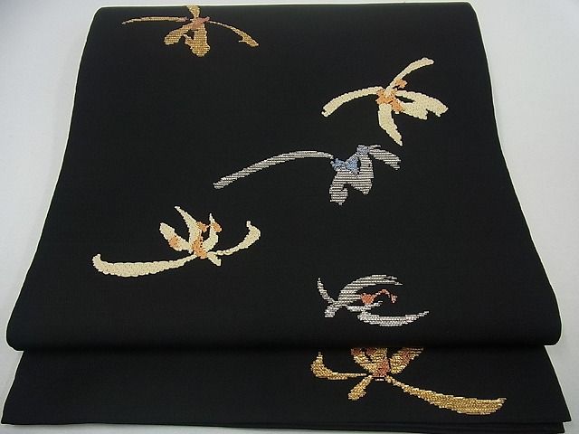 平和屋本店■最高級　龍村平蔵製　本袋帯　季繭錦　黒地　金銀糸　逸品3s2524