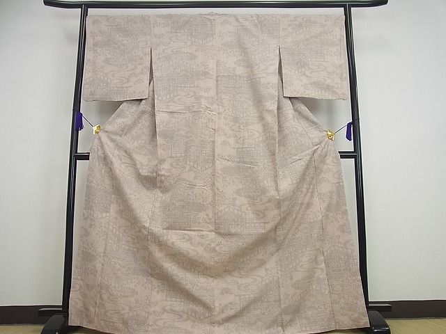 平和屋本店□極上 本場結城紬 重要無形文化財 80亀甲 竹垣流水草花