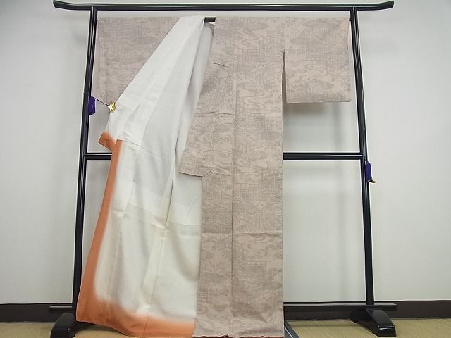 平和屋本店□極上 本場結城紬 重要無形文化財 80亀甲 竹垣流水草花