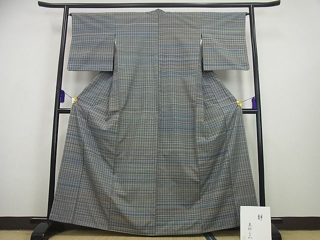 平和屋着物□極上 夏物 小千谷 綿麻縮 縞 小千谷織物 吉新織物謹製