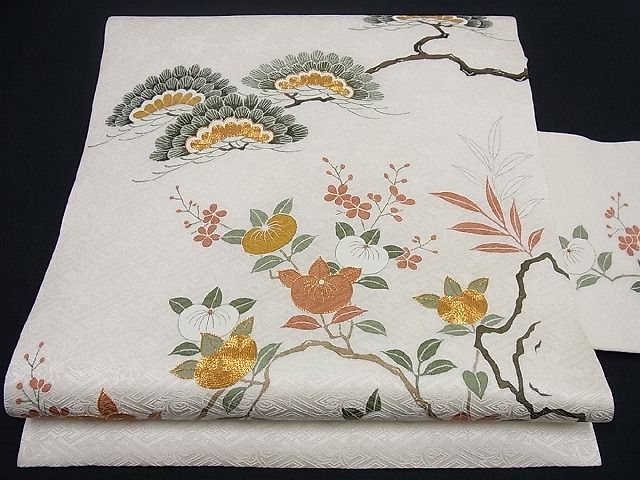 平和屋本店■極上　京都祇園の老舗　ぎをん齋藤　九寸名古屋帯　駒刺繍　吉祥花文　金糸　逸品　未使用3s593