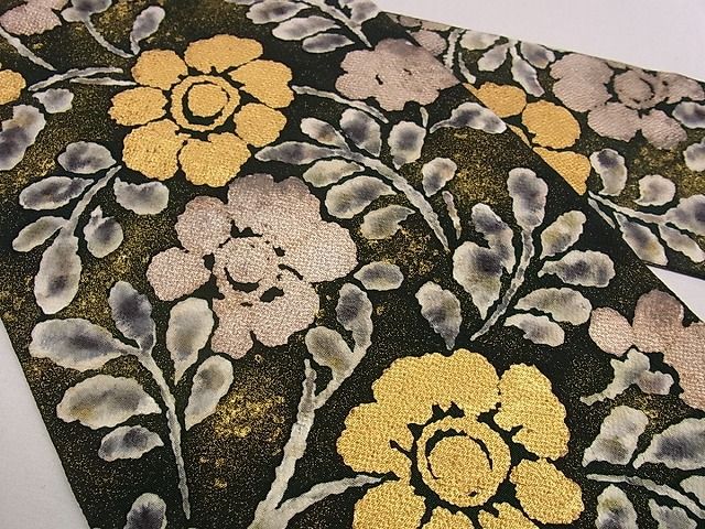 平和屋本店●希少　浦野理一　九寸名古屋帯　枝花文　鬼しぼ縮緬　金彩　逸品s6864_1