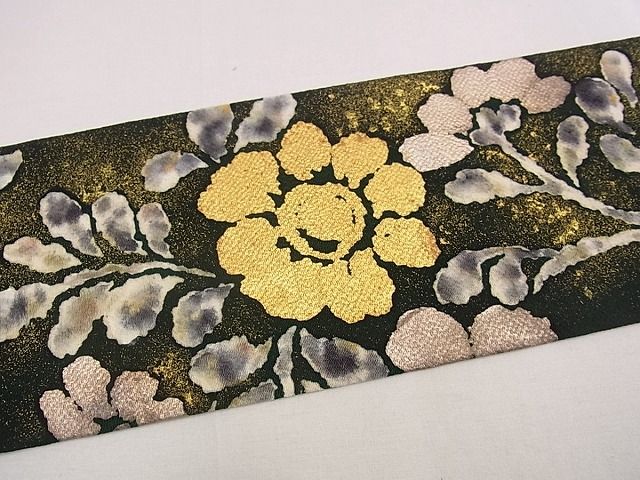 平和屋本店●希少　浦野理一　九寸名古屋帯　枝花文　鬼しぼ縮緬　金彩　逸品s6864_2