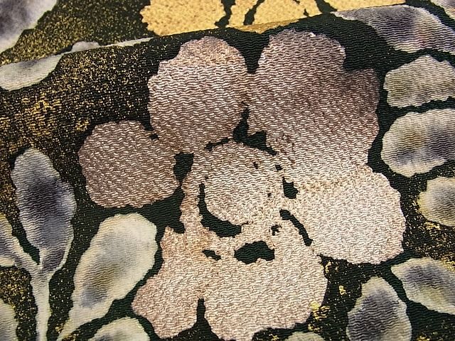 平和屋本店●希少　浦野理一　九寸名古屋帯　枝花文　鬼しぼ縮緬　金彩　逸品s6864_4