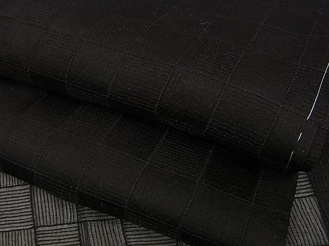 平和屋本店■極上　道中着　ロング丈　スリーシーズン　春夏秋　市松紋紗　洒落着　黒地　逸品s7095