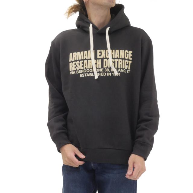 ARMANI EXCHANGE アルマーニ エクスチェンジ A/X メンズ プルオーバー パーカー XM002976 AF26361 裏起毛 スウェット フロッキープリント ロゴ ダークブラウン 2026秋冬新作