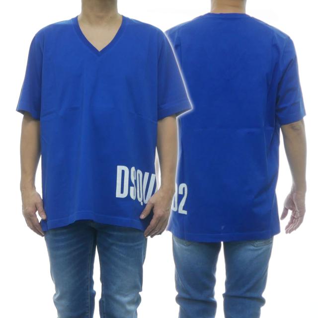 旧モデルセール！ DSQUARED2 ディースクエアード Tシャツ メンズ コットン 綿100％ 半袖 トップス Vネック S74GD0694 S22427 ブルー