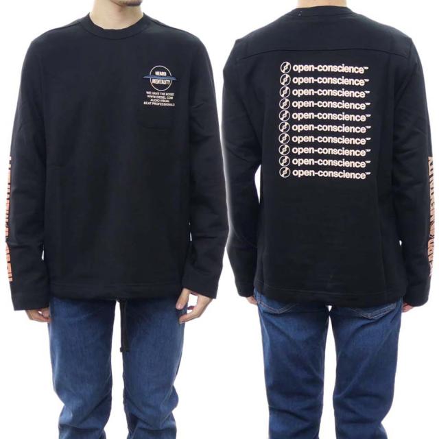 旧モデルセール！ DIESEL ディーゼル トレーナー メンズ コットン 綿100％ A08560 0EJAB / S-GOUCH ブラック