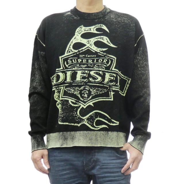 旧モデルセール！ DIESEL ディーゼル セーター メンズ クルーネック コットン 綿100％ニット A17507 0TKAU / K-BELEZ ブラック