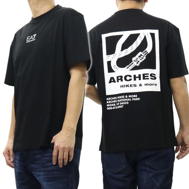 EMPORIO ARMANI エンポリオアルマーニ EA7 Tシャツ メンズ クルーネックTシャツ 半袖 トップス 綿100％ 7M001402 AF22264 ブラック×ホワイト 9,550円