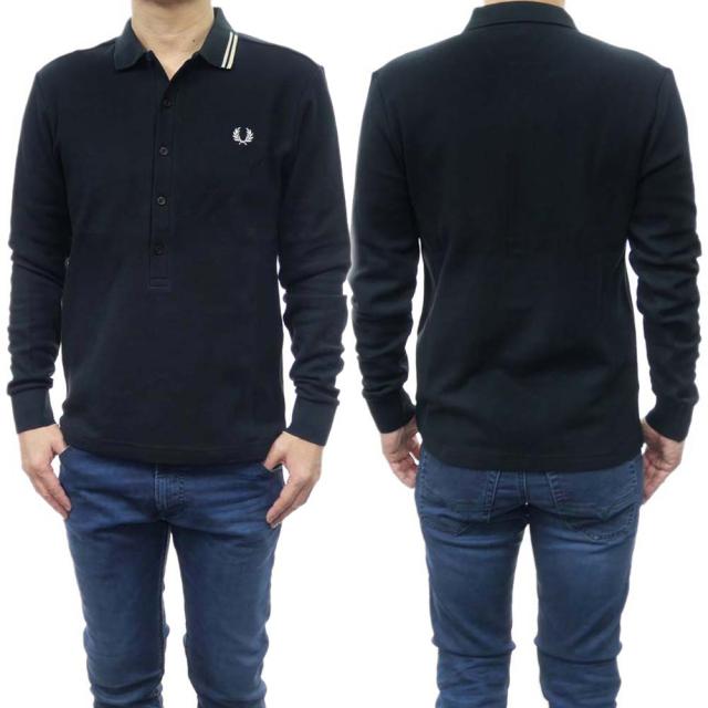 旧モデルセール！ FRED PERRY フレッドペリー ポロシャツ 長袖 メンズ コットン 綿100％ M5842 / HONEYCOMB TEXTURE POLO SHIRT ブラック
